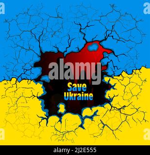 Stop Putin Stop war Banner-Text mit Ukraine-Flagge. Internationaler Protest, Stoppt den Krieg gegen die Ukraine. Vektorgrafik Stock Vektor