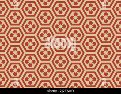 Traditionelles asiatisches Sechseck-Muster, nahtloses Fliesen-Vektor-Design. Orientalisches Retro-Design in Rot- und Goldtönen Stock Vektor