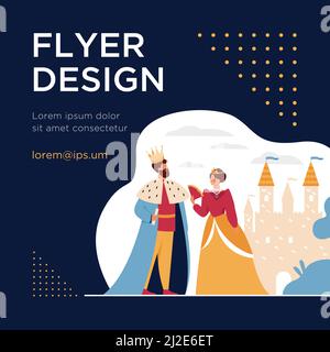 König und Königin stehen vor der Burg flache Vektor-Illustration. Cartoon Monarchen als Symbol der königlichen Führung. Regierungsbehörde, Monarchie und Stock Vektor