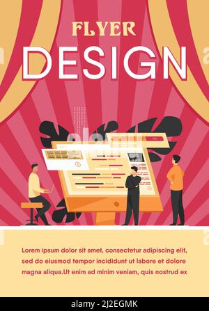 Softwareentwickler, die auf dem Computer mit Skript codieren. Codierung, Engineering, Interface-Design flache Vektor-Illustration. Programmierkonzept für Banner, wir Stock Vektor