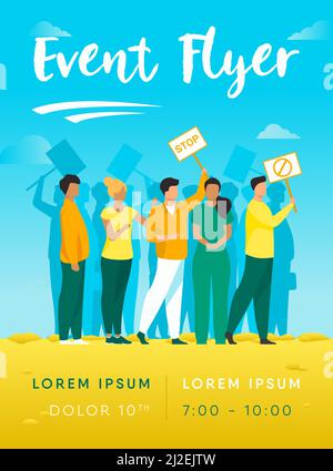 Aktivisten bei Protesttreffen. Menge von Menschen mit Plakaten stehen zusammen flache Vektor-Illustration. Demonstranten, Gesellschaftskonzept für Banner, Websit Stock Vektor