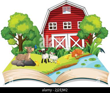 Öffnen Sie Buch Bauernhof Thema auf weißem Hintergrund Illustration Stock Vektor