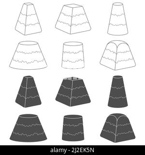 Set mit schwarzen und weißen Illustrationen mit gerösterlichen Osterfeierlichkeiten. Isolierte Vektorobjekte auf weißem Hintergrund. Stock Vektor