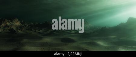 Zerklüftete Landschaft Gelände Unterwasser Dunkle Szene. Stockfoto