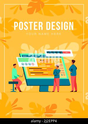 Softwareentwickler, die auf dem Computer mit Skript codieren. Codierung, Engineering, Interface-Design flache Vektor-Illustration. Programmierkonzept für Banner, wir Stock Vektor