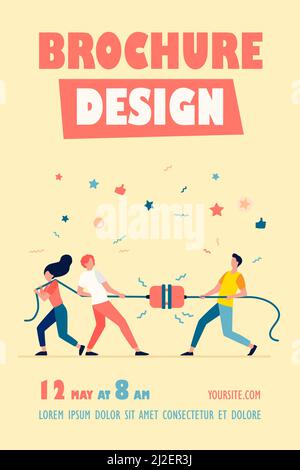 Gruppen von Menschen ziehen Seil in Tauziehen spielen. Kämpfende Teams, die miteinander konkurrieren. Vektor-Illustration für Spiel, Wettbewerb, Wettbewerb, confr Stock Vektor