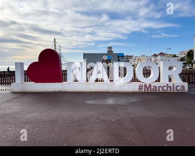 Ich liebe das Nador-Textschild in Marokko Stockfoto