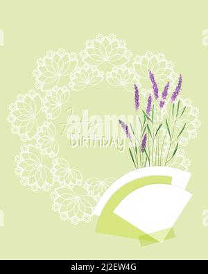 Happy Birthday Collage grüne Postkarte Vintage-Stil, Lavendel und Spitze Deckchen, Scrapbooking, für Herzlichen Glückwunsch. Vektorgrafik Stock Vektor