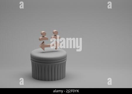 Schöne abstrakte Illustrationen Social Distance Symbol-Symbole auf einer Säule und wunderbaren Hintergrund. 3D Rendering-Illustration. Hintergrundmuster für Stockfoto