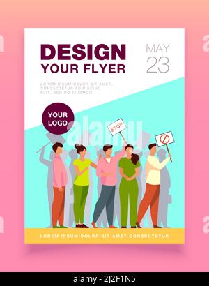 Aktivisten bei Protesttreffen. Menge von Menschen mit Plakaten stehen zusammen flache Vektor-Illustration. Demonstranten, Gesellschaftskonzept für Banner, Websit Stock Vektor