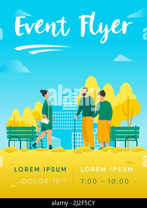 Frau und ältere Pärchen, die im Stadtpark spazieren gehen. Herbst, Stadtbild, urbaner Lifestyle flache Vektorgrafik. Wochenende- und Saisonkonzept für Banner, Webs Stock Vektor