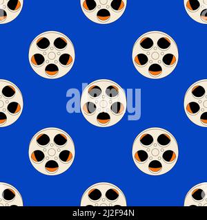 Film und Film Poster Design Vorlage Hintergrund mit Film Reel vintage Retro-Stil isoliert auf blauem Hintergrund ist in Nahtloses Muster Stock Vektor