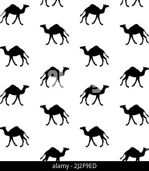 Vektor nahtlose Muster aus schwarzem Dromedar ein bucked Kamel Silhouette isoliert auf weißem Hintergrund Stock Vektor