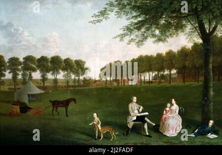 Sir John Shaw und seine Familie im Park der Eltham Lodge, Kent. Arthur Devis.1761. Stockfoto