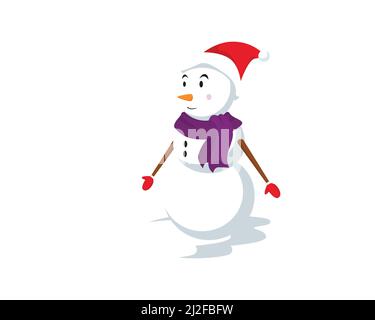 Lächelnder Schneemann mit Handschuhen, Schal und Weihnachtsmütze Illustration Vector Stock Vektor