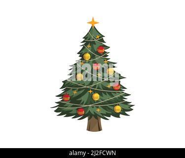 Detailreicher und realistischer Weihnachtsbaum mit Dekorationsillustration Vektor Stock Vektor