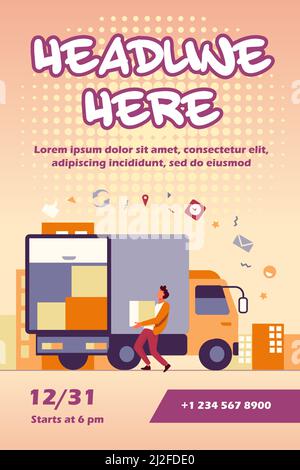 Verladung Arbeiter Transportbox in LKW. Paket, Logistik, Karton flache Vektor-Illustration. Lieferservice und Versandkonzept für Banner, Websit Stock Vektor