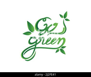 Go Green Logo kombiniert mit Ranken und Blättern Vektor Stock Vektor