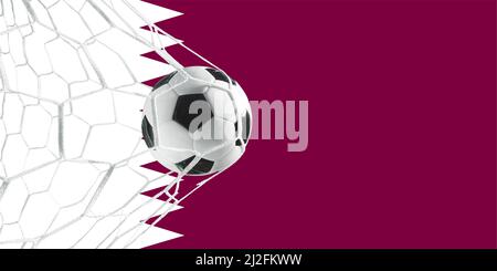 Katar Fußball 2022. Weltmeisterschaft 2022. Banner zum Thema Welt 2022. Design mit Platz. Flagge von Katar. Stockfoto