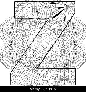 Zentangle stilisiertes Alphabet - Buchstabe Z auf Mandala für die Färbung. Vektorgrafik. Ethnisches Muster Stock Vektor