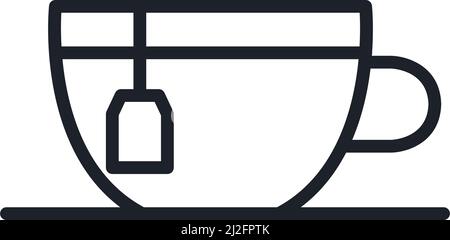 Teetasse-Symbol mit Teebeutel. Isolierte Vektorlinien-Symbole Stock Vektor
