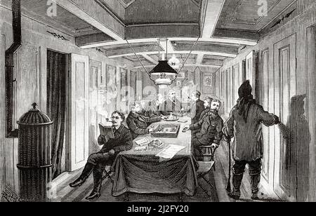 Männer in der Aufsehung des Dampfschiffes Vega. Arktis, Russland. Die Reise von La Vega durch Asien und Europa von Adolf Erik Nordenskiold 1879-1880, Le Tour du Monde 1882 Stockfoto