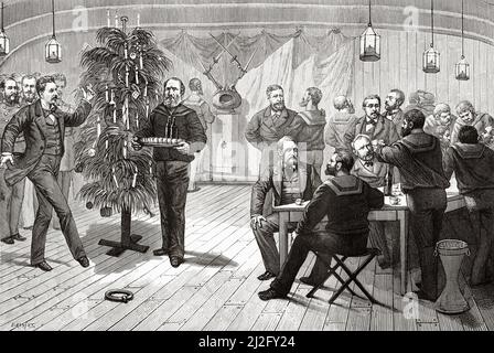 Heiligabend an Bord des Schiffes La Vega. Arktis, Russland. Die Reise von La Vega durch Asien und Europa von Adolf Erik Nordenskiold 1879-1880, Le Tour du Monde 1882 Stockfoto