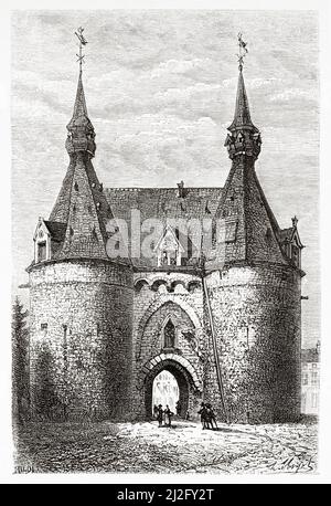 Brüsselsepoort oder Brüsseler Tor, Mechelen, Provinz Antwerpen, Flandern. Belgien, Europa. Reise nach Belgien mit Camille Lemonnier (1844-1913) Le Tour du Monde 1882 Stockfoto