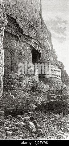 Arbel Höhlen in Galilee, Israel, Naher Osten, Orient. Syrien von Charles Louis Lortet (1836-1909) Le Tour du Monde 1882 Stockfoto