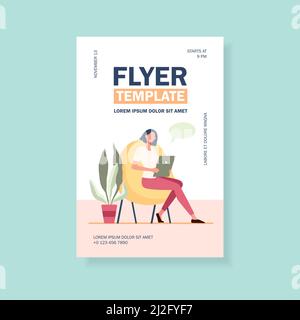 Frau mit Tablet für Online-Chat zu Hause. Sprechblase, digitales Gerät, Gadget flache Vektor-Illustration. Kommunikation, Videoanruf-Konzept für Bann Stock Vektor