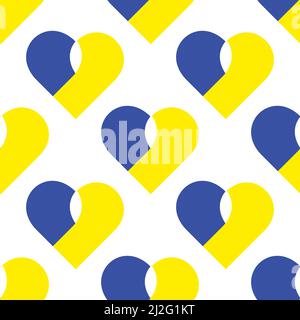 Nahtloses Muster mit Herz Symbol blau und gelb Farbe der ukrainischen Flagge Stock Vektor