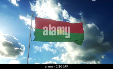 Flagge von Burkina Faso winkt vor dem schönen blauen Himmel. 3D Abbildung Stockfoto