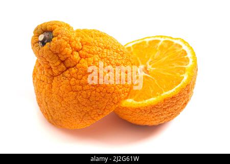 Schneiden Sie Sumo Orange isoliert auf einem weißen Hintergrund aus Stockfoto