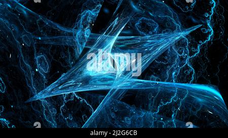 Blau leuchtende futuristische fraktale Quantentechnologie, computergenerierter abstrakter Hintergrund, 3D Rendering Stockfoto