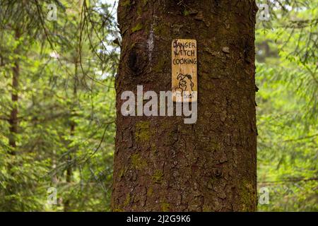 Bergen, Norwegen - 28. Mai 2018: Wahrzeichen auf dem Floyen-Hügelweg. Stockfoto