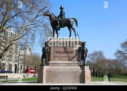 Reiterstatue des Duke of Wellington in der Hyde Park Corner in London, Großbritannien Stockfoto