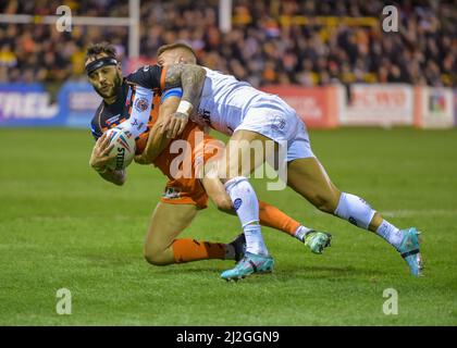 Castleford, Großbritannien. 1. April 2022. Betfred Super League-Spiel zwischen Castleford Tigers und Toulouse Olympique XIII bei der Mend-A-Hose-Jungle, Castleford, West Yorkshire, Großbritannien am 1.. April 2022 Credit: Craig Cresswell/Alamy Live News Stockfoto