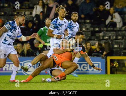 Castleford, Großbritannien. 1. April 2022. Betfred Super League-Spiel zwischen Castleford Tigers und Toulouse Olympique XIII bei der Mend-A-Hose-Jungle, Castleford, West Yorkshire, Großbritannien am 1.. April 2022 Credit: Craig Cresswell/Alamy Live News Stockfoto