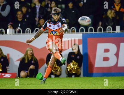 Castleford, Großbritannien. 1. April 2022. Betfred Super League-Spiel zwischen Castleford Tigers und Toulouse Olympique XIII bei der Mend-A-Hose-Jungle, Castleford, West Yorkshire, Großbritannien am 1.. April 2022 Credit: Craig Cresswell/Alamy Live News Stockfoto