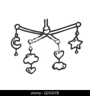 Baby-Handy-Spielzeug handgezeichnete Umriss Doodle-Symbol. Baby mobile Spielzeug als Konzept der Kinder schlafen Vektor Skizze Illustration Stock Vektor