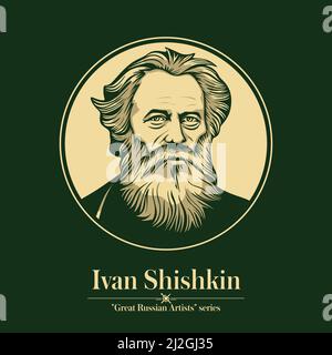 Großer russischer Künstler. Ivan Shishkin war ein russischer Landschaftsmaler, der eng mit der Peredvizhniki-Bewegung verbunden war. Stock Vektor