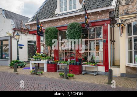 Blumenfachgeschäft im holländischen Stil in einer kleinen Stadt in der Nähe von Gouda, Holland. Stockfoto