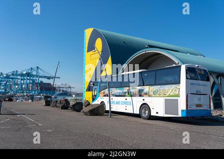 Futureland, Infozentrum, Museum, Ausstellungsraum der Maasvlakte, über den Bau und Betrieb des künstlichen Hafens, vor der Küste von Rotterdam Stockfoto