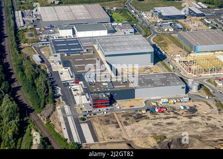 Luftaufnahme, Baustellengewerbegebiet und Industriepark Schalker Verein an der Euro Straße mit bilstein Group Logistikzentrum im dist Stockfoto