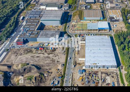 Luftaufnahme, Baustelle Gewerbegebiet und Industriepark Schalker Verein an der Europastraße mit Wheels Logistic, bilstein Group Logistics Cen Stockfoto