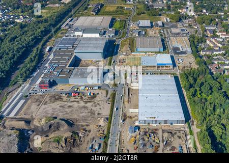 Luftaufnahme, Baustelle Gewerbegebiet und Industriepark Schalker Verein an der Europastraße mit Wheels Logistic, bilstein Group Logistics Cen Stockfoto