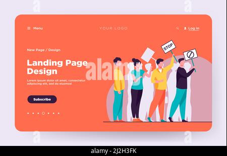 Aktivisten bei Protesttreffen. Menge von Menschen mit Plakaten stehen zusammen flache Vektor-Illustration. Demonstranten, Gesellschaftskonzept für Banner, Websit Stock Vektor