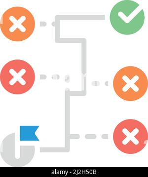 Vektor-richtige Lösung, Labyrinth, Algorithmus weiße Linie Symbol. Stock Vektor