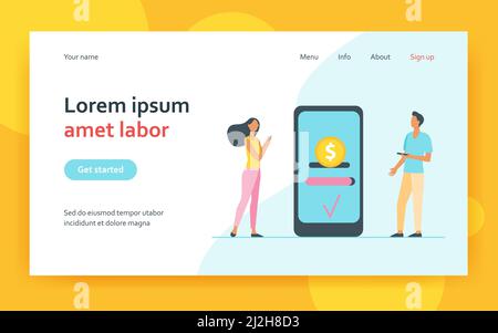 Menschen, die Geld senden und empfangen. Mobiltelefone, Transfer, Transaktion flach Vektor-Illustration. Online-Zahlung, Banking, Bezahlkonzept für Banner, Stock Vektor