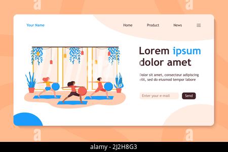 Schwangeren machen Übungen mit Big Ball. Gym, Yoga, Mutterschaft flache Vektor-Illustration. Gesundheits- und Sportaktivitätskonzept für Banner, Website Stock Vektor